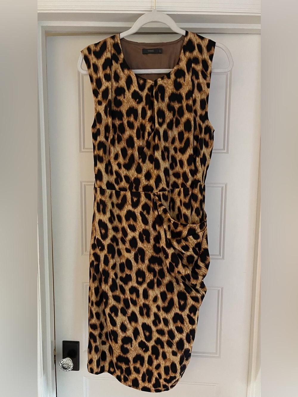 THML Leopard Print Sleeveless Sheath Dress in Brown and Black